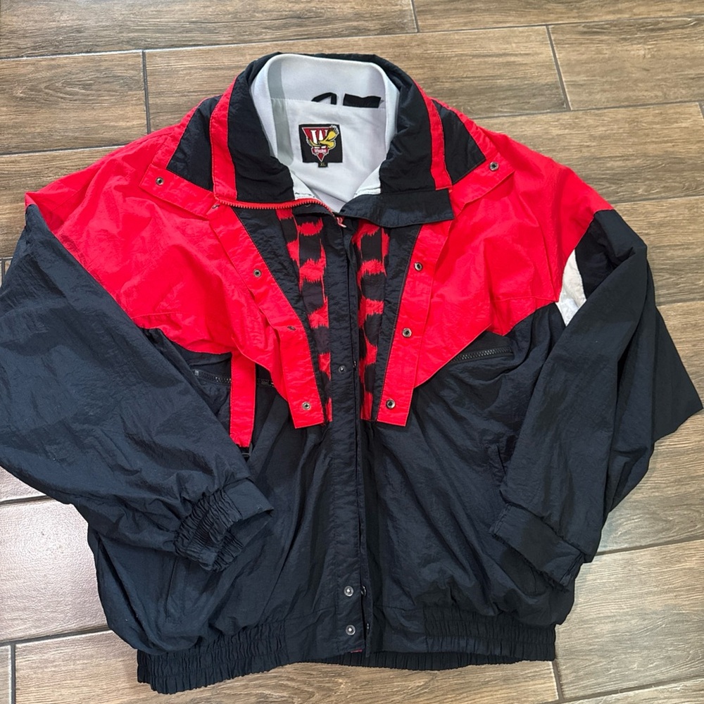 Vintage Winston Cigarettes Jacket Men XL Red Black Windbreaker 90s Promo